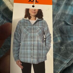 Women Blue and White Plaid Shirt Jacket
